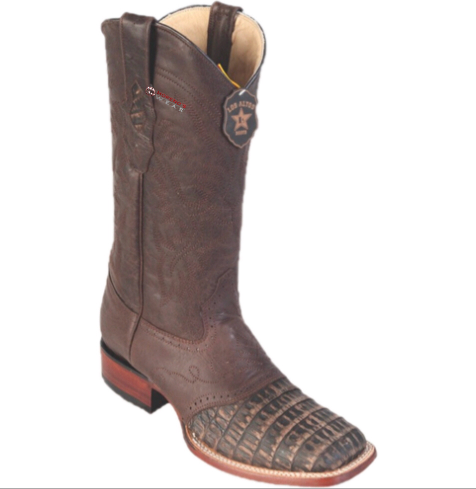 Men’s Los Altos Caiman Belly Boots With Saddle Wide Square Toe (Wide/D Width)