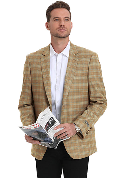 Men's Double Windowpane Sport Coat in Camel & Teal
