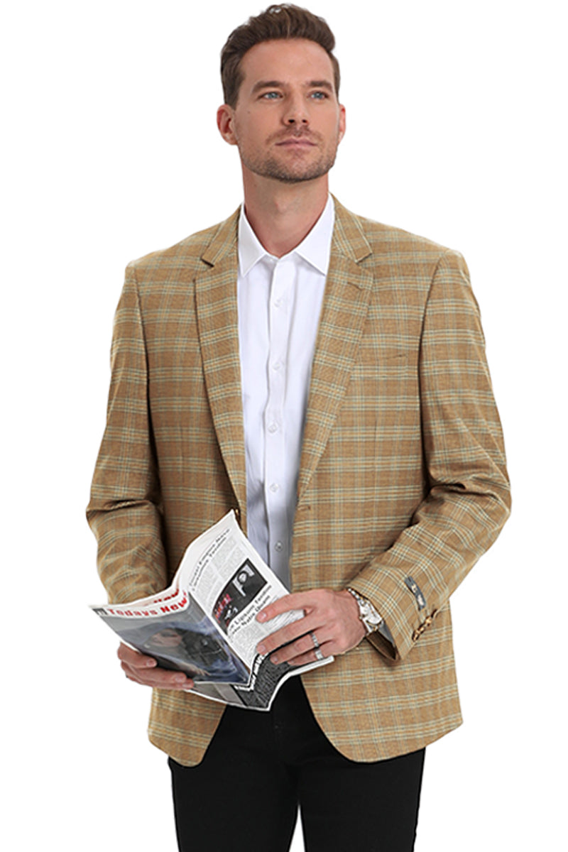 Men's Double Windowpane Sport Coat in Camel & Teal