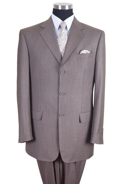 Mens Classic Fit 3 Button Banker Pinstripe Suit in Tan by Fortino Landiin