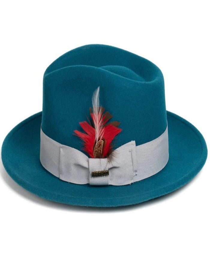 Acid Blue Dress Hat 1920s Fedora Style - Mens Classic Wool Fedora Dress Hat in Acid Blue by USA Men's Outlet