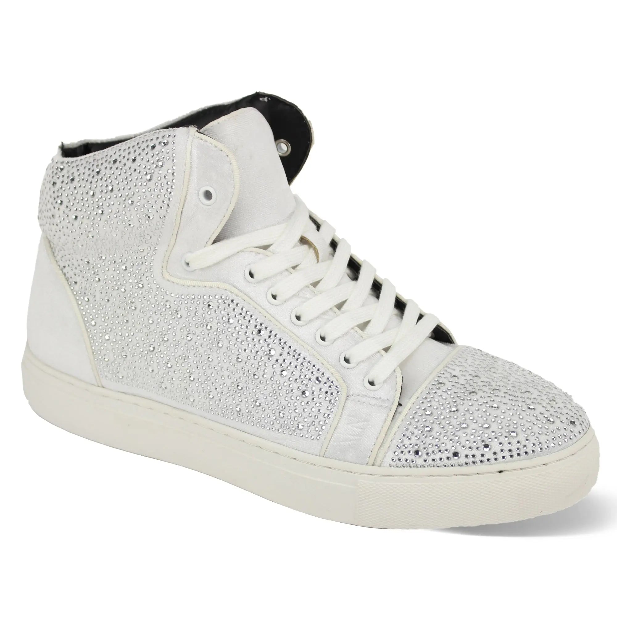 After Midnight Flash in White Jeweled High Top Sneakers in White #color_ White – SuitUSA