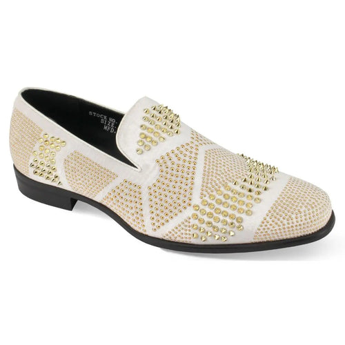 After Midnight Ozzy Velvet Studded Smoker Shoes in White / Gold #color_ White / Gold