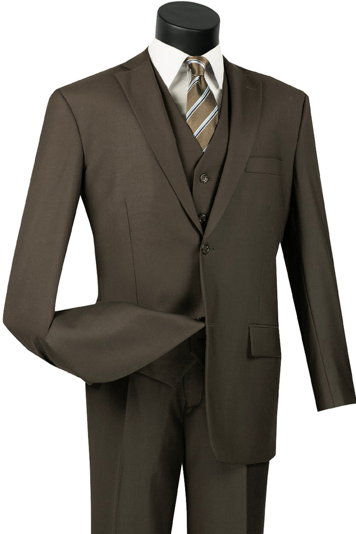 Mens Classic Fit Flat Front Vested Suit in Ivory by Vinci