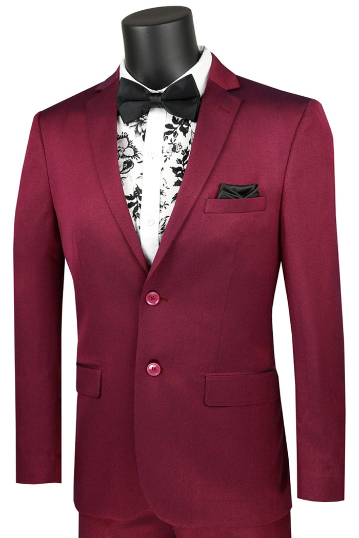 Mens Ultra Slim Fit Shiny Satin Sharkskin Suit in Blue by Vinci