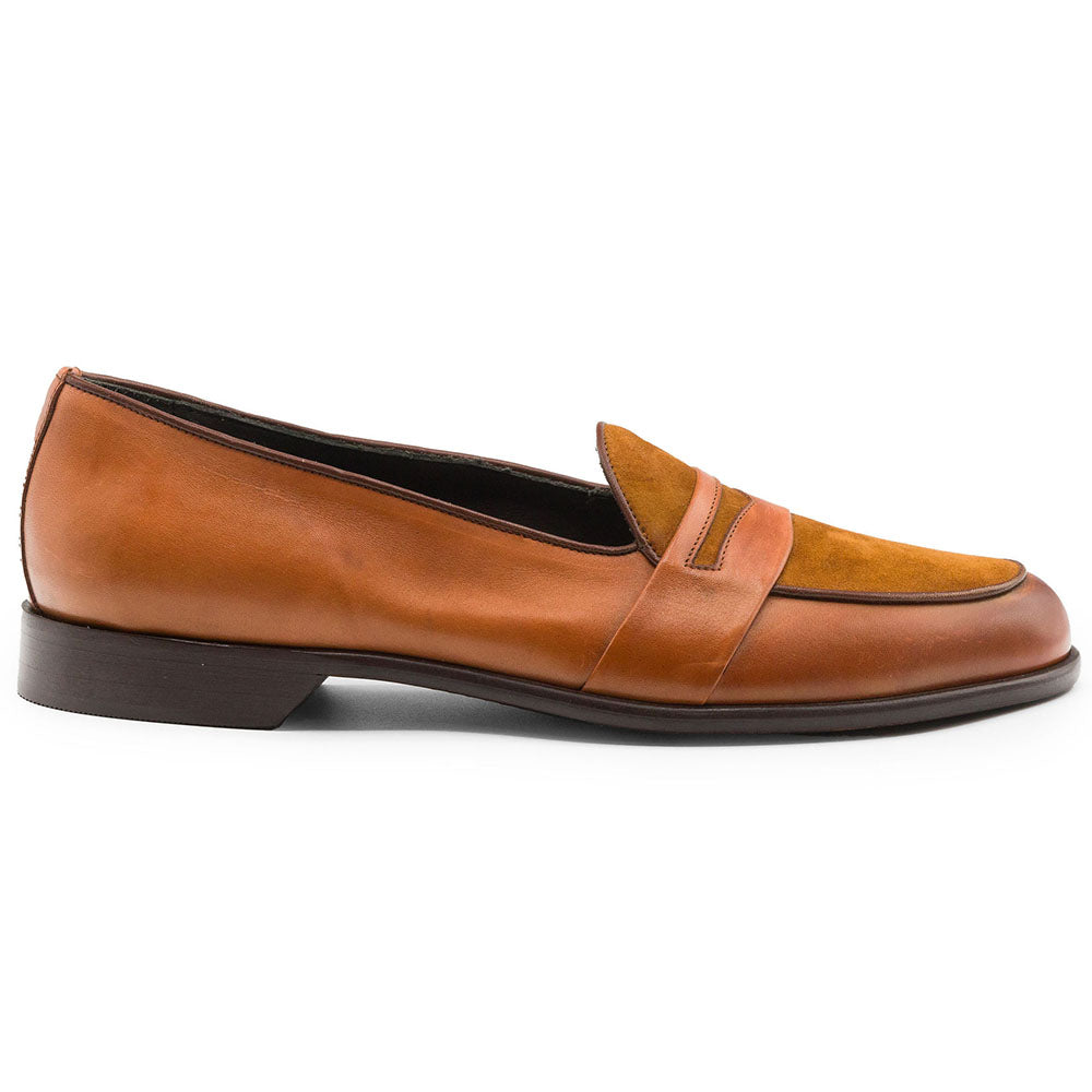 Zelli Alberto Calf and Sueded Leather Penny Loafer in Cognac