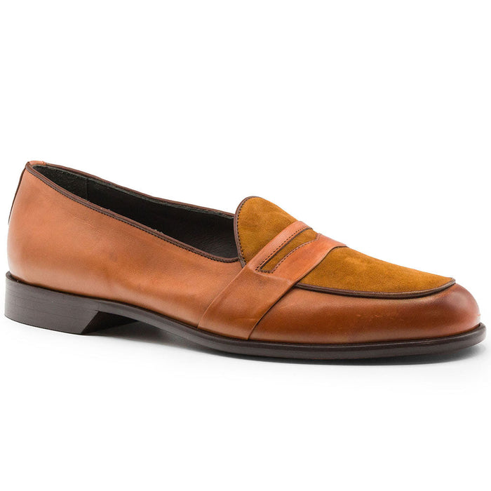 Zelli Alberto Calf and Sueded Leather Penny Loafer in Cognac