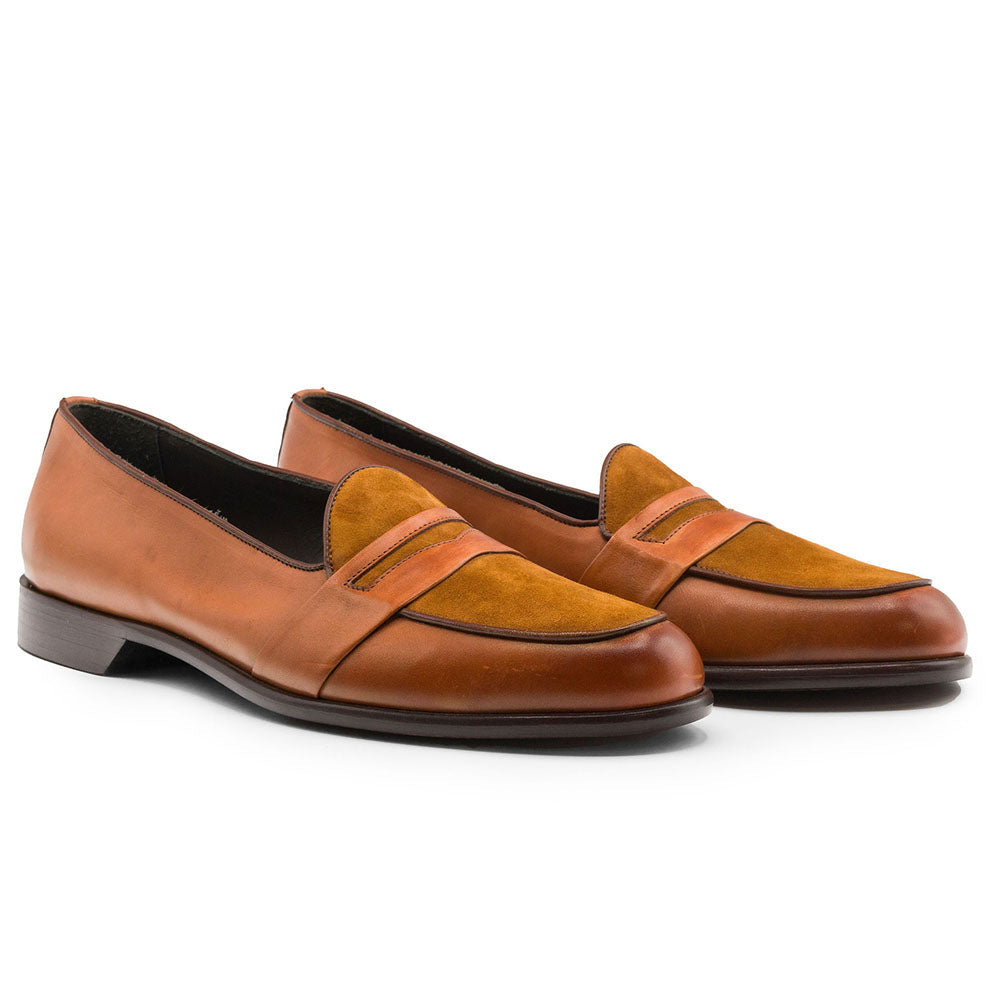 Zelli Alberto Calf and Sueded Leather Penny Loafer in Cognac