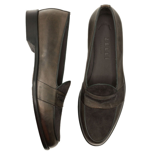Zelli Alberto Italian Calf & Sueded Leather Loafer Charcoal (15-755-CHL)