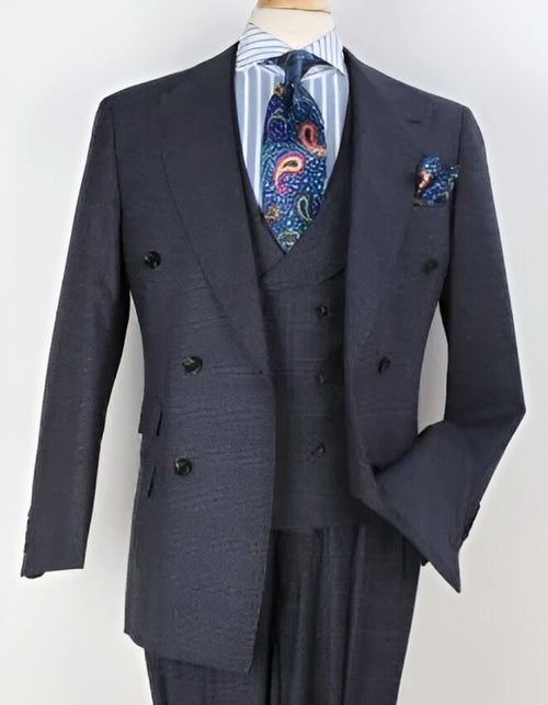 Double Breasted Suits - Vested Suits Wool Fabric - Apolo King Brand - Gray Plaid Suit by USA Men's Outlet