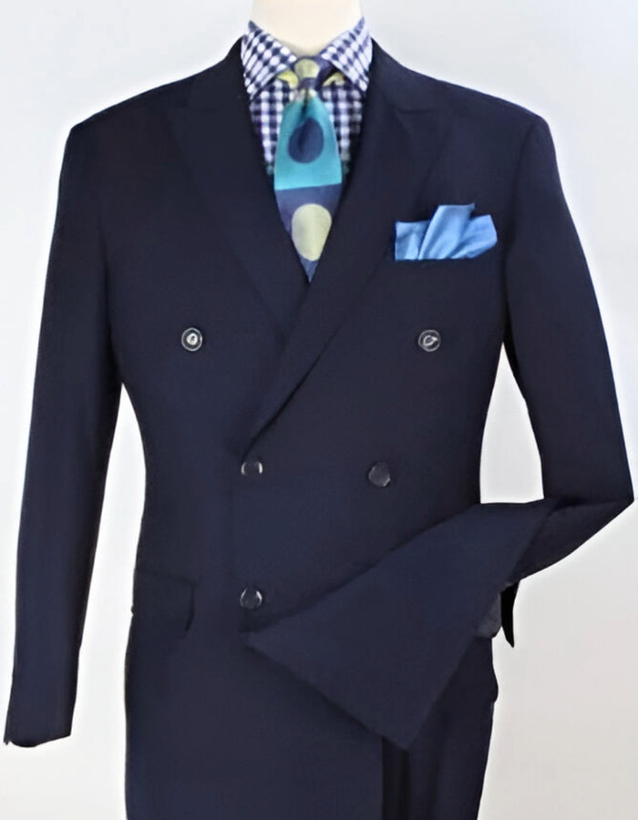 Double Breasted Suits - Vested Suits Wool Fabric - Apolo King Brand - Navy Suit by USA Men's Outlet