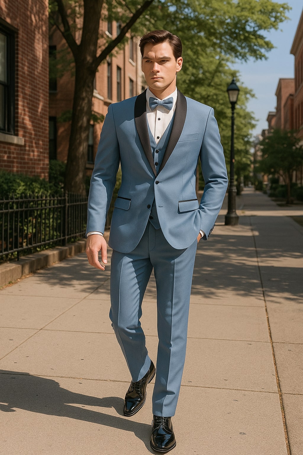 Sky Blue Tuxedo with Black Shawl Lapel Slim Fit Prom and Wedding Suit in Baby Blue Color - Light Blue – SuitUSA