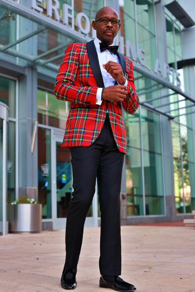 Men's Holiday Christmas Blazer in Red Tartan Plaid by USA Men's Outlet