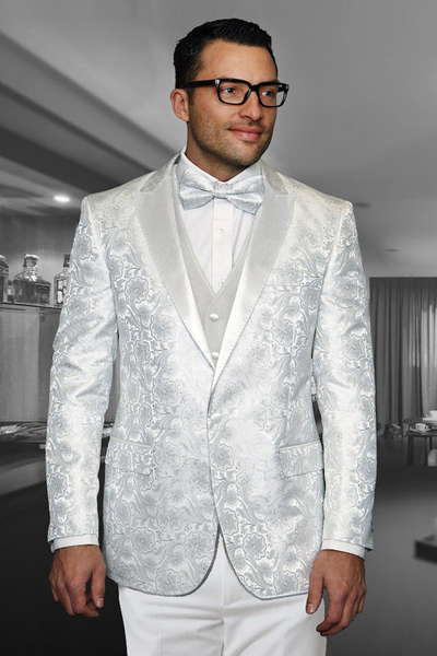 Men's White Paisley Satin Vested Tuxedo