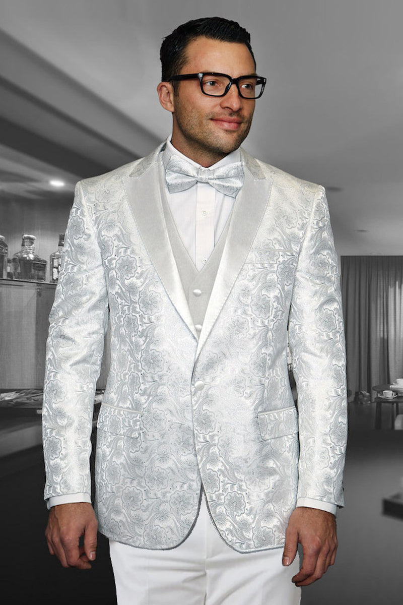 Men's White Paisley Satin Vested Tuxedo