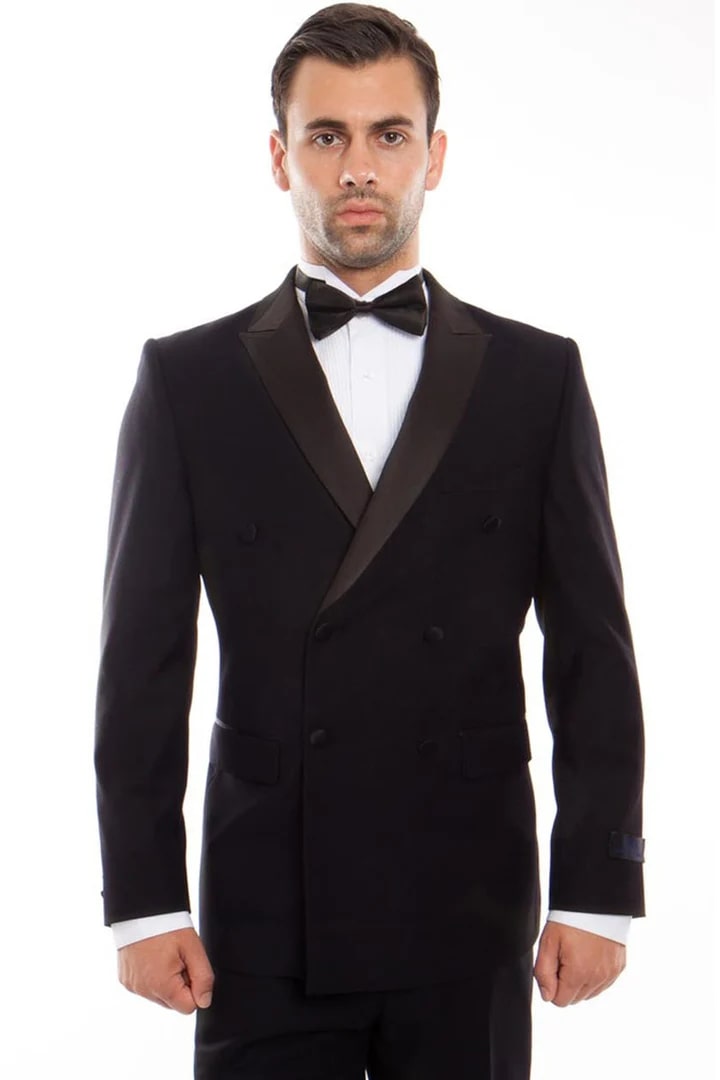 Black  Prom Tuxedo Suit - Black Wedding Suit - Men's Slim Fit Double Breasted Tuxedo
