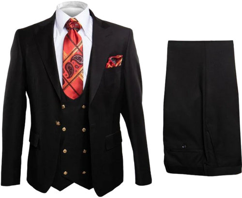 Rossi Man Black Mens Slim Fit Suit Double Breast Vest
