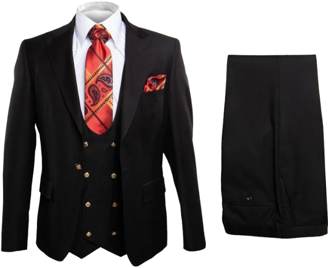 Rossi Man Black Mens Slim Fit Suit Double Breast Vest