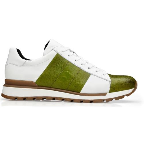 Blake Lime Green / White Genuine Ostrich Leg Soft Calf Casual Sneakers by Belvedere Shoes