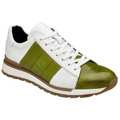 Blake Lime Green / White Genuine Ostrich Leg Soft Calf Casual Sneakers by Belvedere Shoes