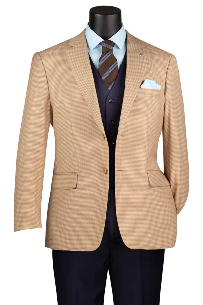 Men's Two Button Modern Fit Sport Coat Blazer in Tan Houndstooth by USA Men's Outlet