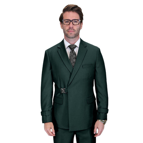 Men’s 2 Piece Modern Fit Buckle Suit - Hunter Green