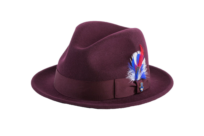 Burgundy Brooks Trilby 100% Australian Wool Felt Crushable Hat by Ferrecci