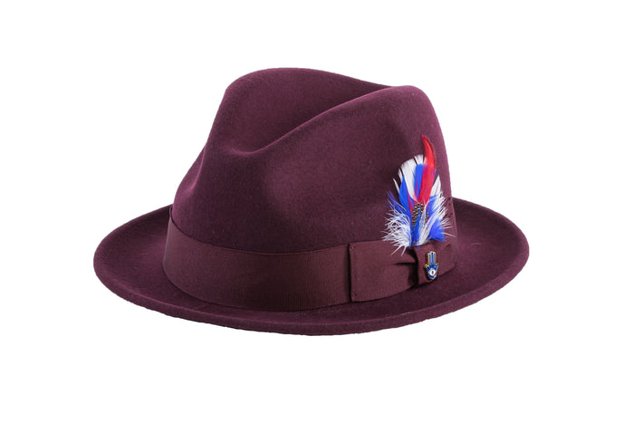 Burgundy Brooks Trilby 100% Australian Wool Felt Crushable Hat by Ferrecci