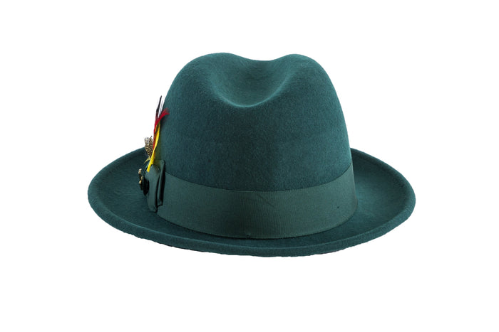 Hunter Green Brooks Trilby 100% Australian Wool Crushable Hat by Ferrecci
