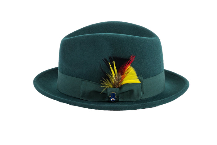 Hunter Green Brooks Trilby 100% Australian Wool Crushable Hat by Ferrecci