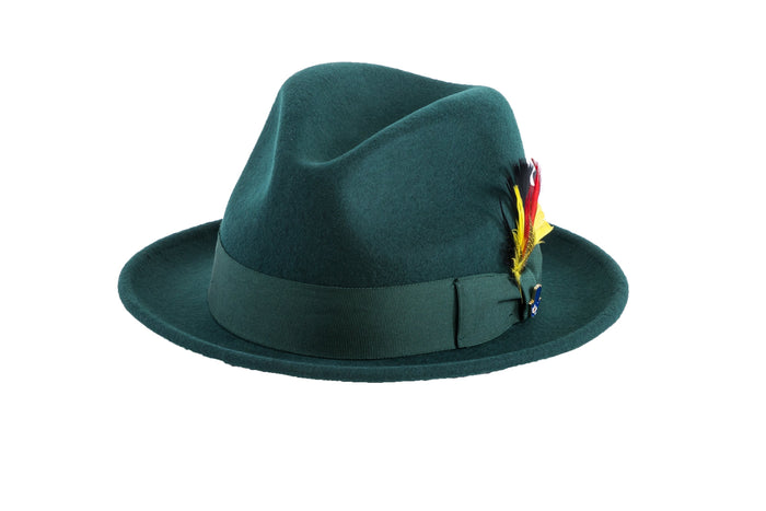 Hunter Green Brooks Trilby 100% Australian Wool Crushable Hat by Ferrecci