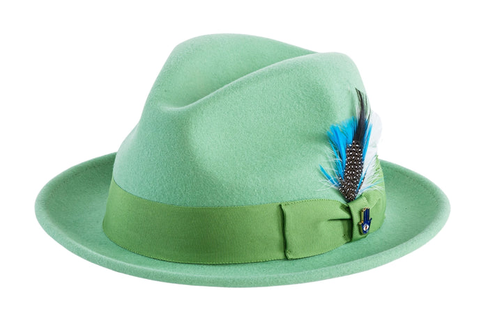 Lime Green Brooks Trilby 100% Australian Wool Felt Hat by Ferrecci