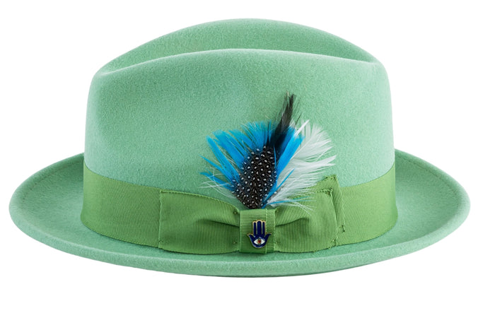 Lime Green Brooks Trilby 100% Australian Wool Felt Hat by Ferrecci