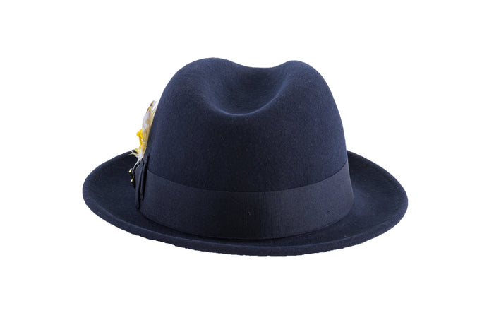 Navy Blue Brooks Trilby 100% Australian Wool Crushable Hat by Ferrecci
