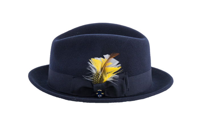 Navy Blue Brooks Trilby 100% Australian Wool Crushable Hat by Ferrecci
