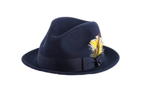 Navy Blue Brooks Trilby 100% Australian Wool Crushable Hat by Ferrecci