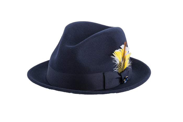 Navy Blue Brooks Trilby 100% Australian Wool Crushable Hat by Ferrecci