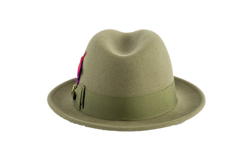 Olive Green Brooks Trilby 100% Australian Wool Felt Crushable Hat by Ferrecci