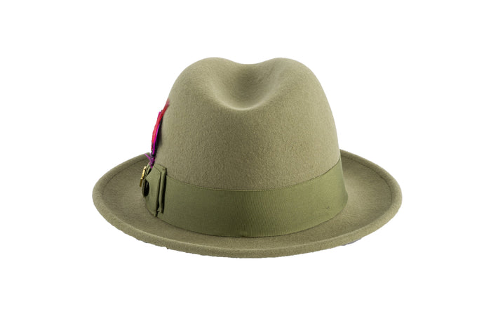 Olive Green Brooks Trilby 100% Australian Wool Felt Crushable Hat by Ferrecci