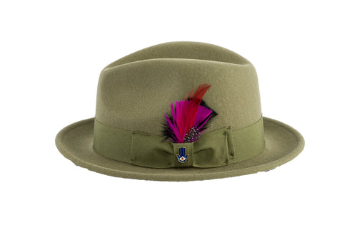 Olive Green Brooks Trilby 100% Australian Wool Felt Crushable Hat by Ferrecci