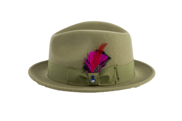 Olive Green Brooks Trilby 100% Australian Wool Felt Crushable Hat by Ferrecci