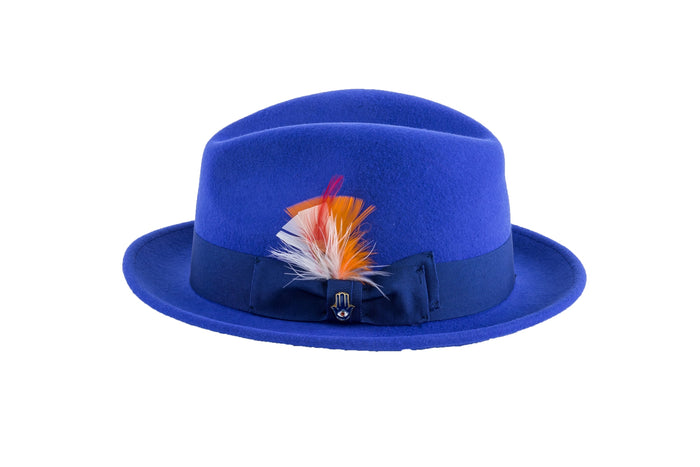 Royal Blue Brooks Trilby 100% Australian Wool Crushable Hat by Ferrecci