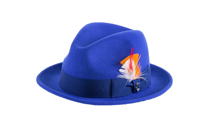 Royal Blue Brooks Trilby 100% Australian Wool Crushable Hat by Ferrecci