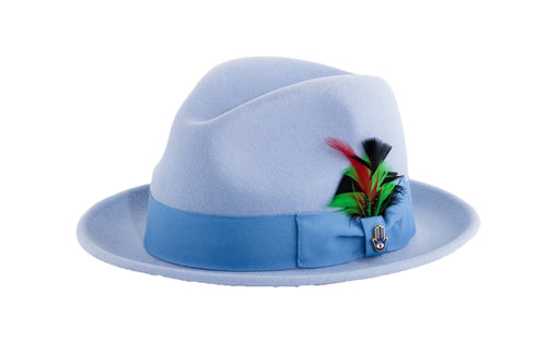 Sky Blue Brooks Trilby 100% Australian Wool Felt Crushable Hat by Ferrecci