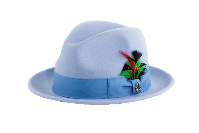 Sky Blue Brooks Trilby 100% Australian Wool Felt Crushable Hat by Ferrecci