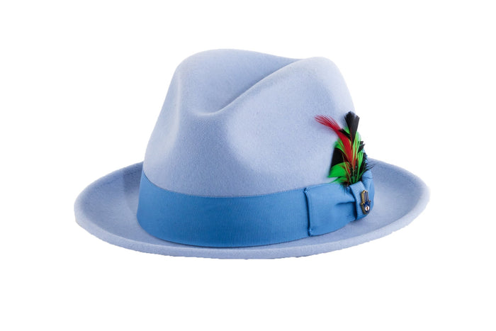 Sky Blue Brooks Trilby 100% Australian Wool Felt Crushable Hat by Ferrecci