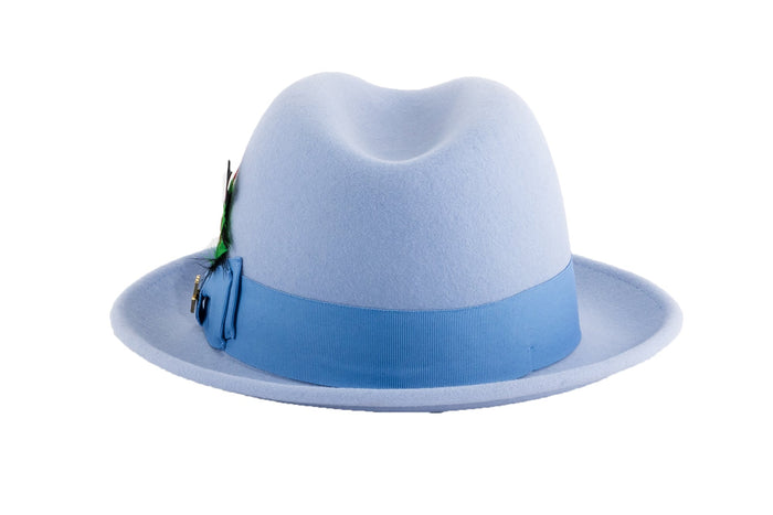 Sky Blue Brooks Trilby 100% Australian Wool Felt Crushable Hat by Ferrecci