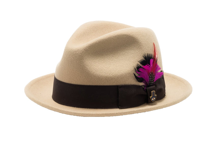 Tan Brooks Trilby 100% Australian Wool Felt Crushable Hat by Ferrecci