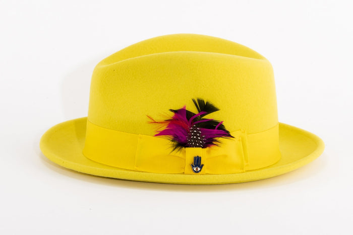Yellow Brooks Trilby 100% Australian Wool Felt Crushable Hat by Ferrecci