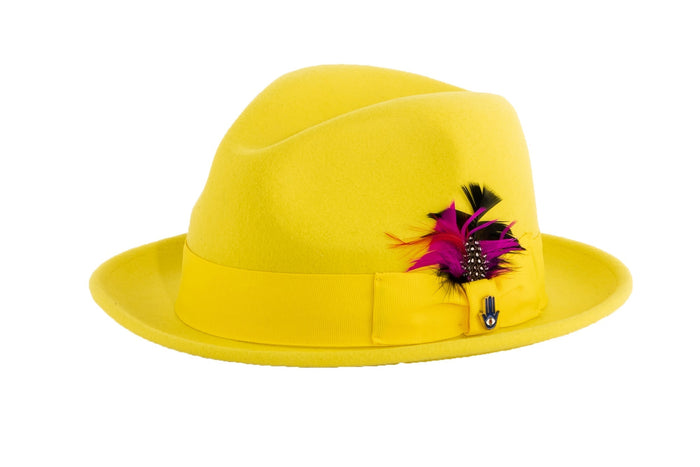Yellow Brooks Trilby 100% Australian Wool Felt Crushable Hat by Ferrecci